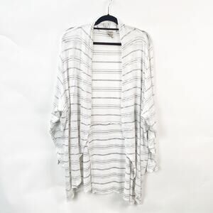 Como Vintage 3X Plus Womens White Taupe Striped Knit Open Front Cardigan Sweater